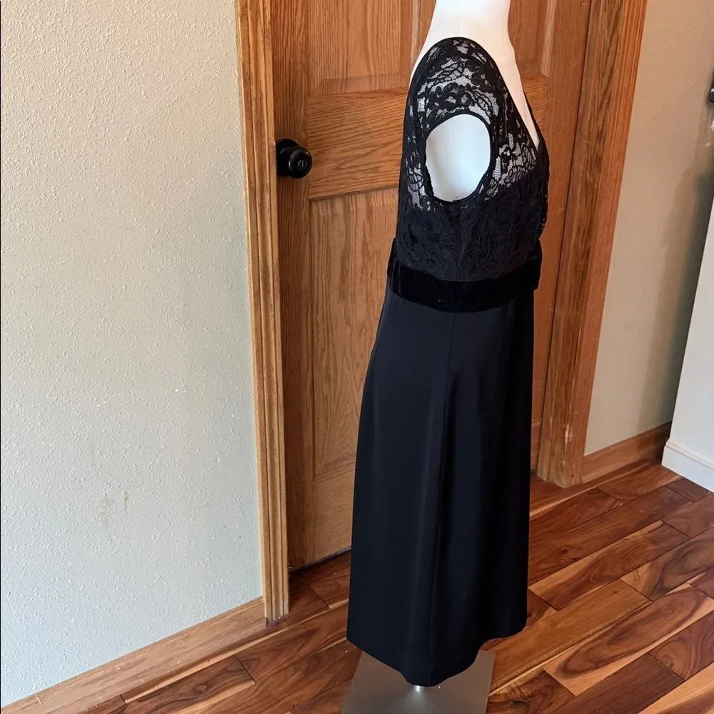 BANANA REPUBLIC Black Lace Cap Sleeve Velvet Bow Midi Cocktail Dress